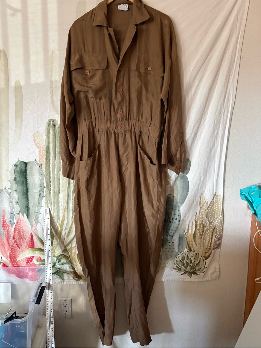 Vintage Moda International Silk Long Sleeve Button Down Jumpsuit 🌵3